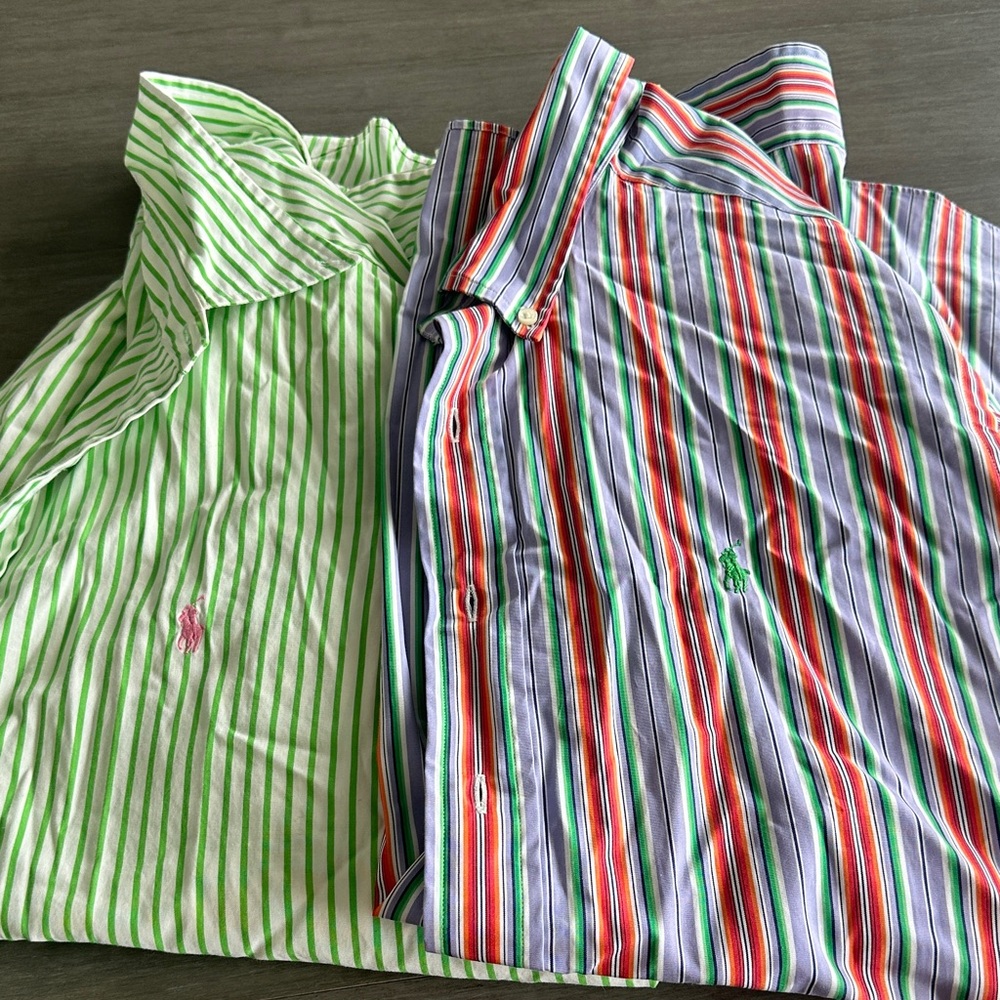 Polo by Ralph Lauren lot of 2 Men's Striped Shirts - Green and Multicolor